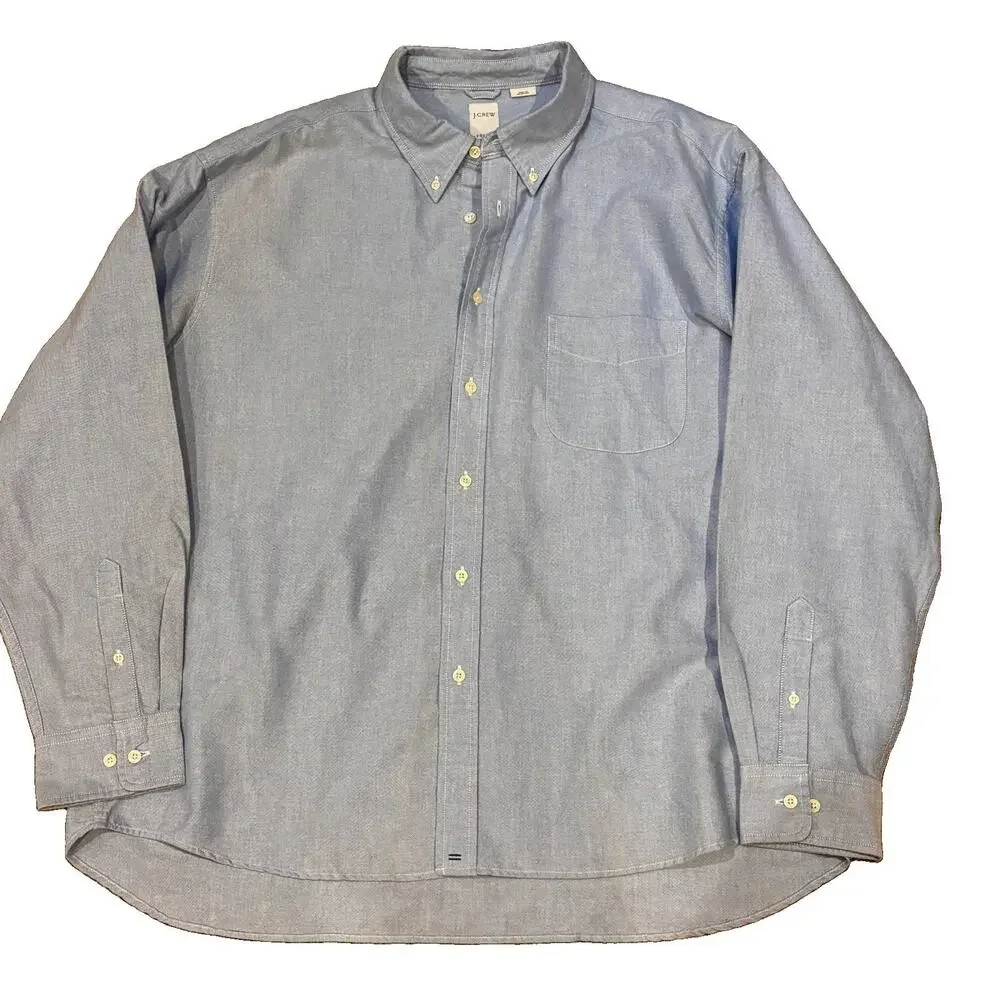 Vintage 90s J. Crew XXL Light Blue Oxford Cloth Button Down Cotton Shirt OCBD